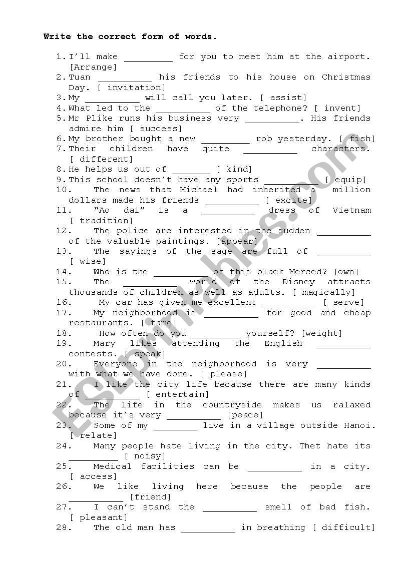 word formation worksheet