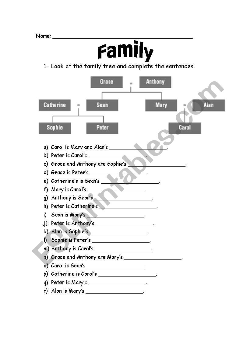 Family tree worksheet