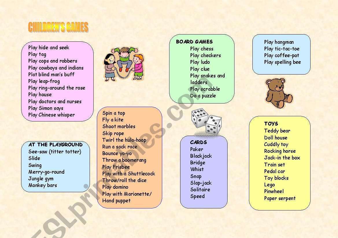 childrens games worksheet