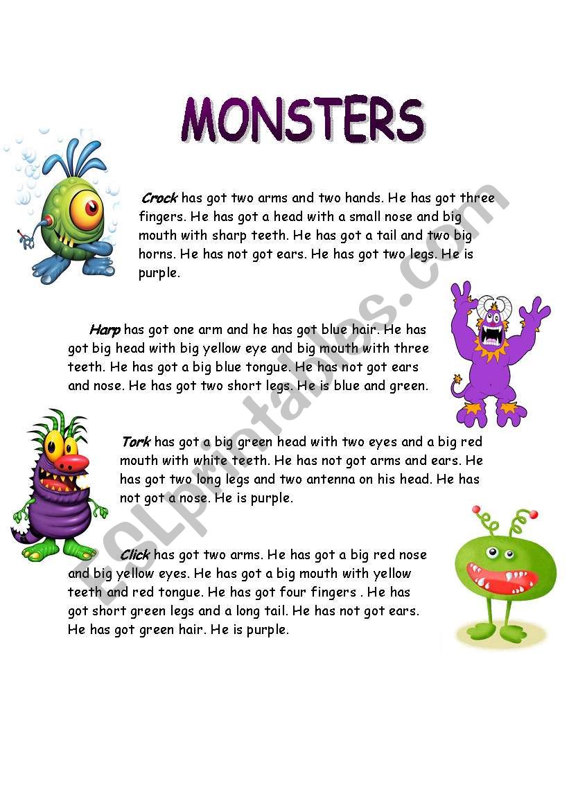 monsters worksheet
