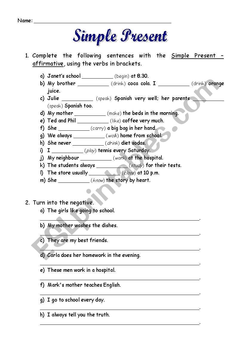 Simple Present worksheet