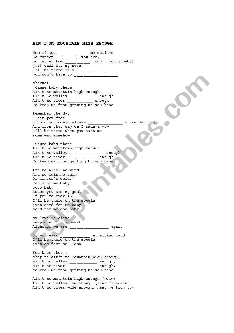 Song Activity- Aint no mountain high