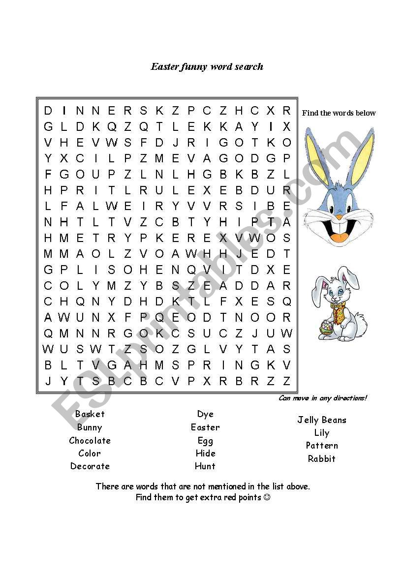 Easter funny word search puzzle - ESL worksheet by 200ft