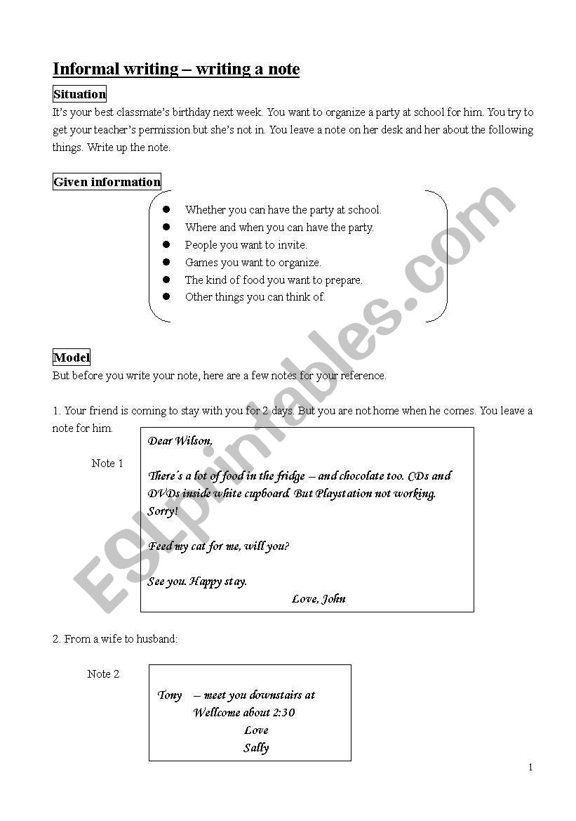 note writing for junior students