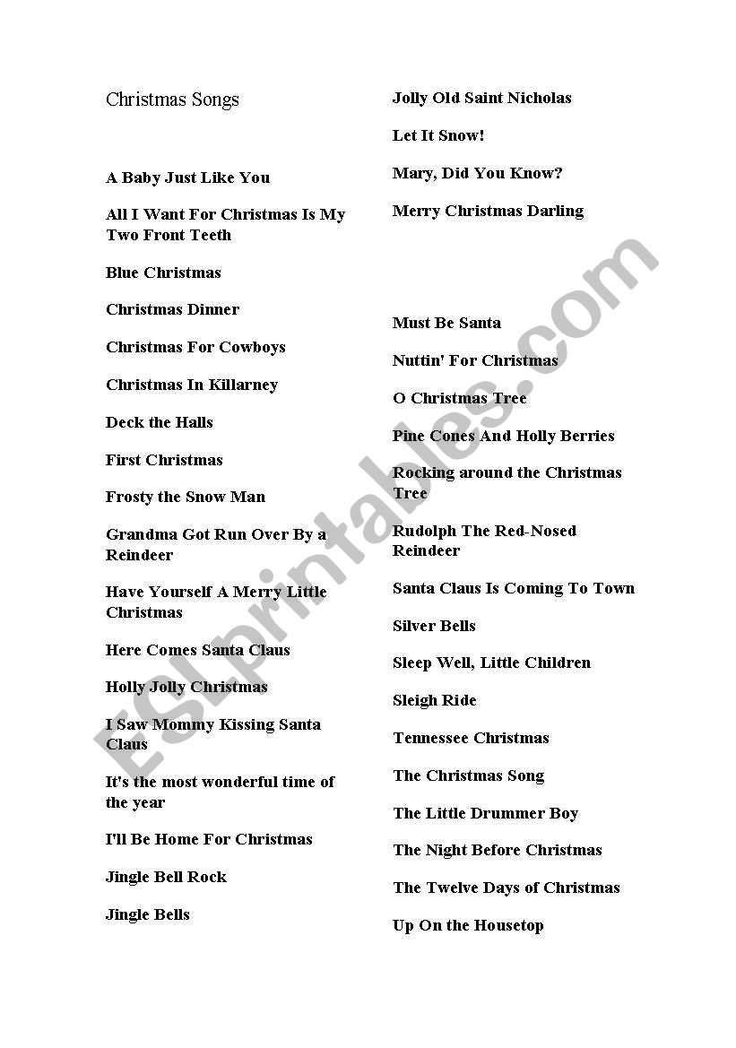 chirstmas songs worksheet