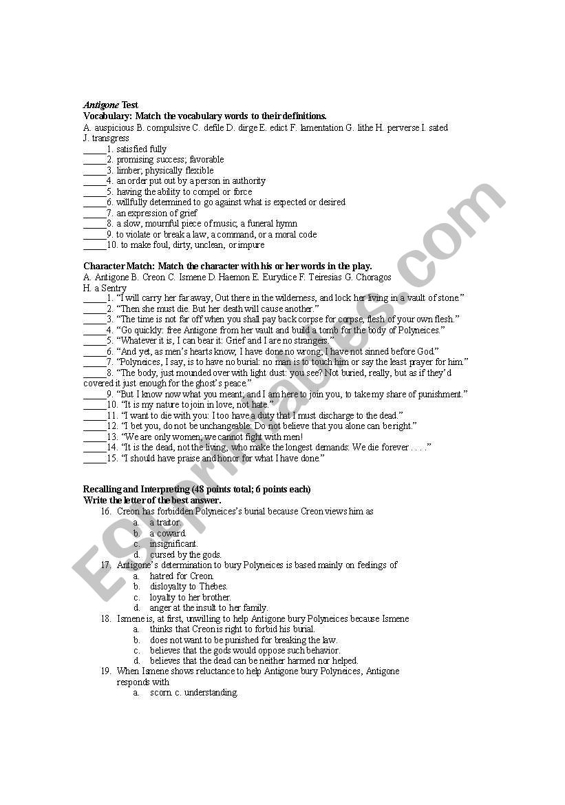 Antigone Test (Standard Level)