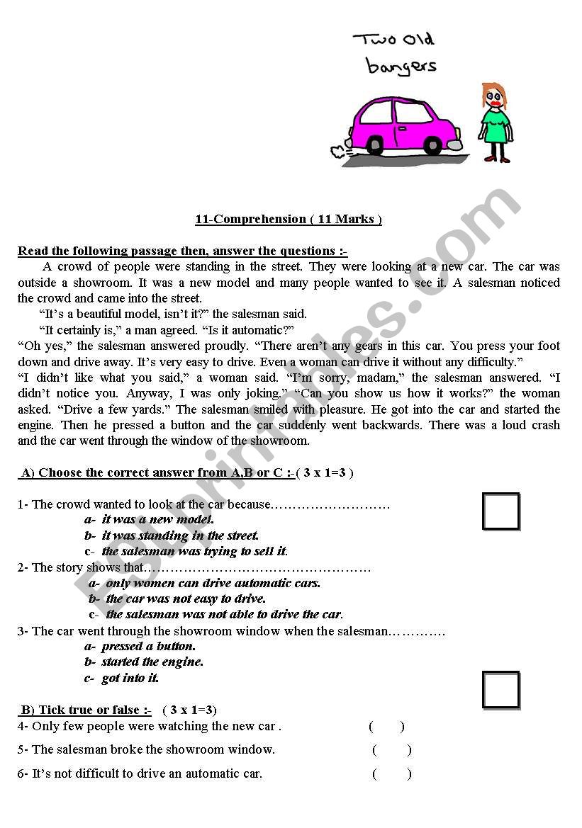 Esl Reading Comprehension Free Printable Intermediate Doc