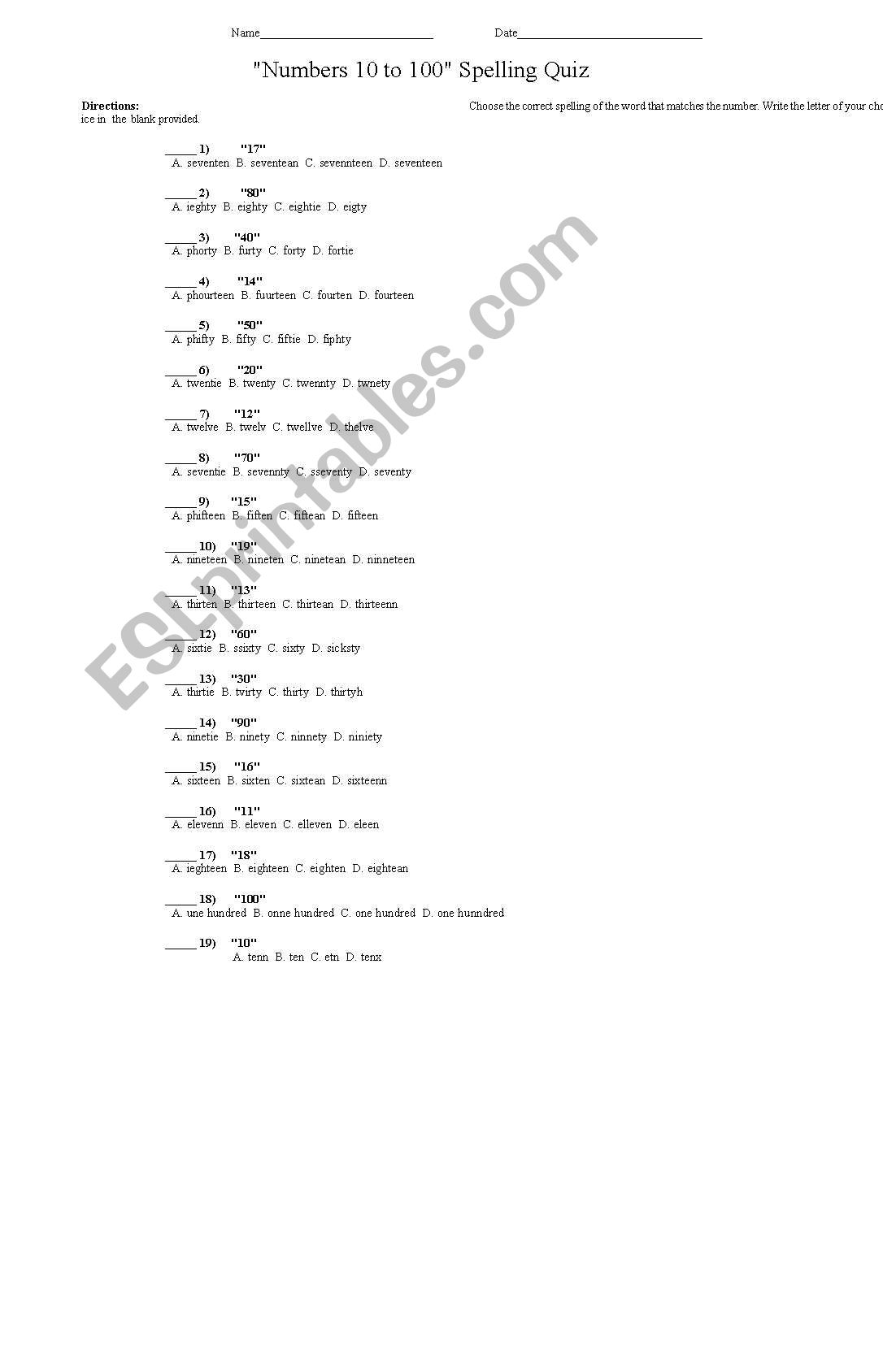 Numbers worksheet