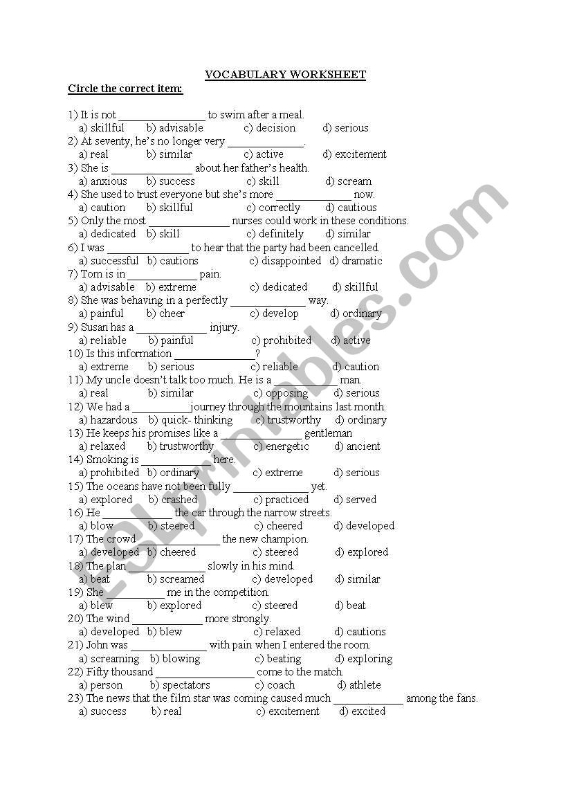 personality adjectives and mixed vocabulary