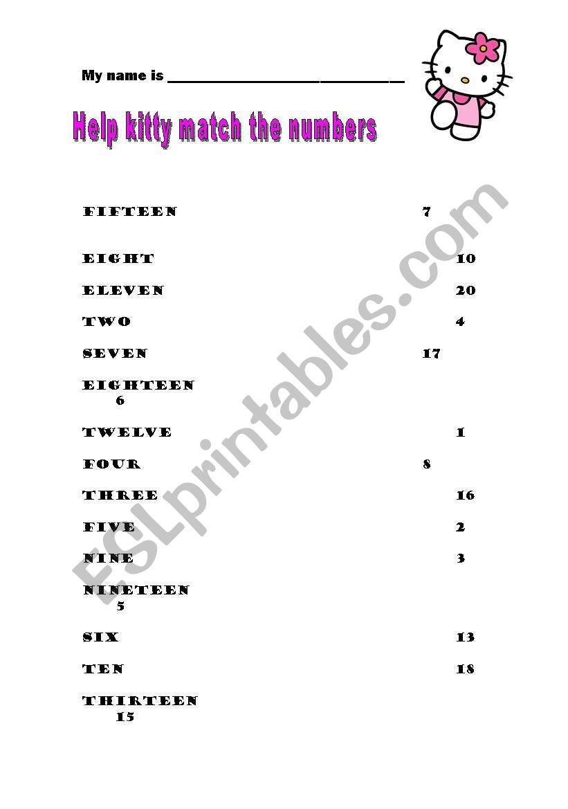 MATCH THE NUMBERS worksheet