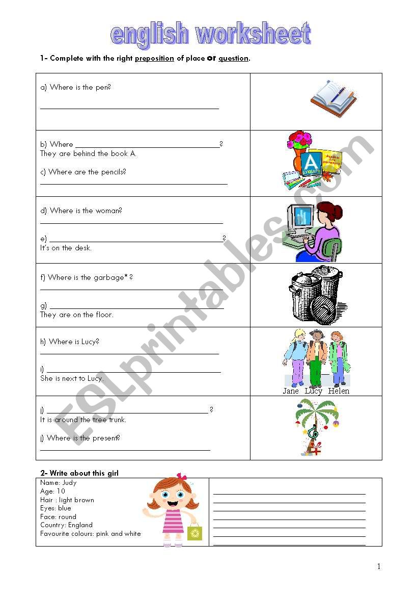 Prepositions Of Place worksheet