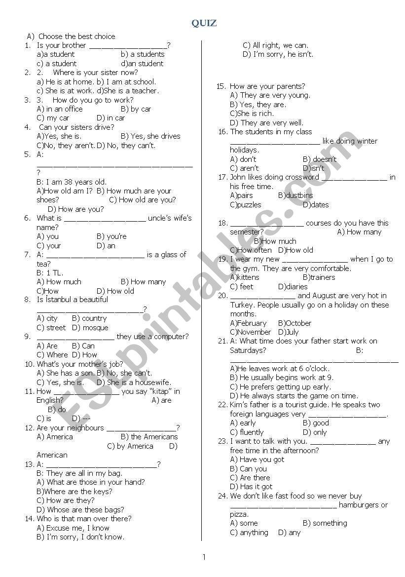 quiz worksheet