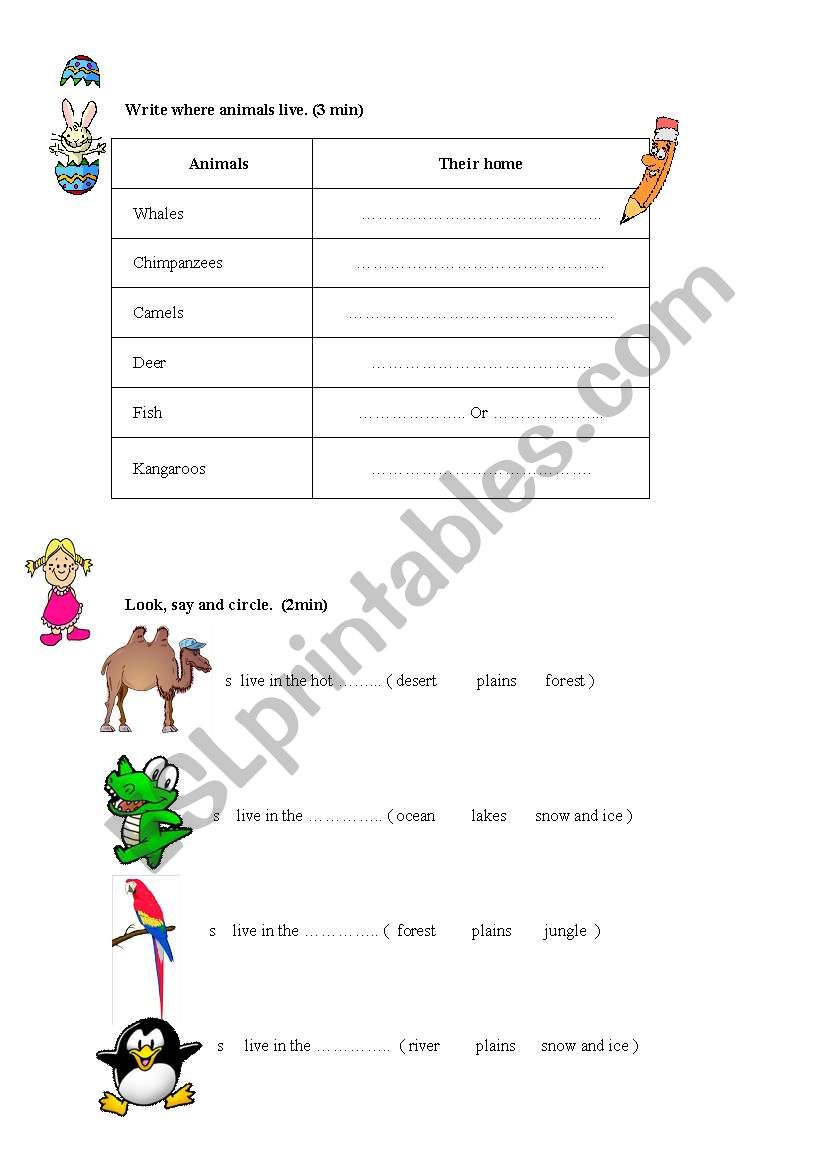 Tell where they live. worksheet