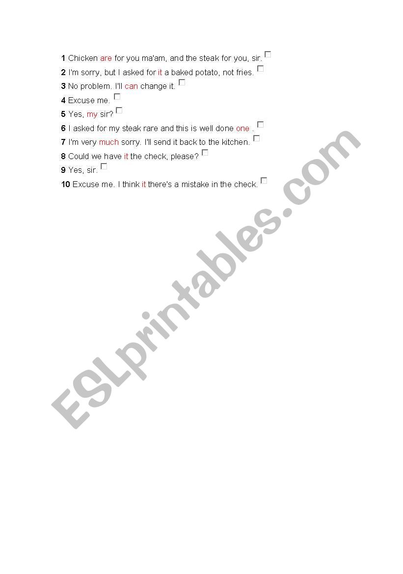 correct the sentences worksheet