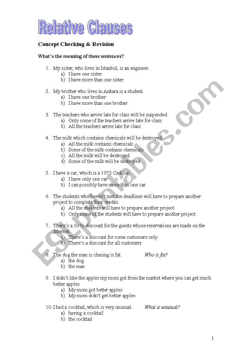 Relative Clauses (Revision) worksheet