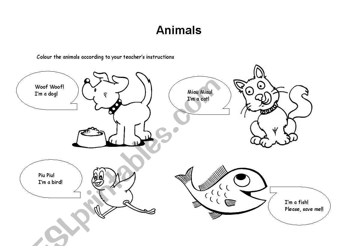 Colour the animals worksheet