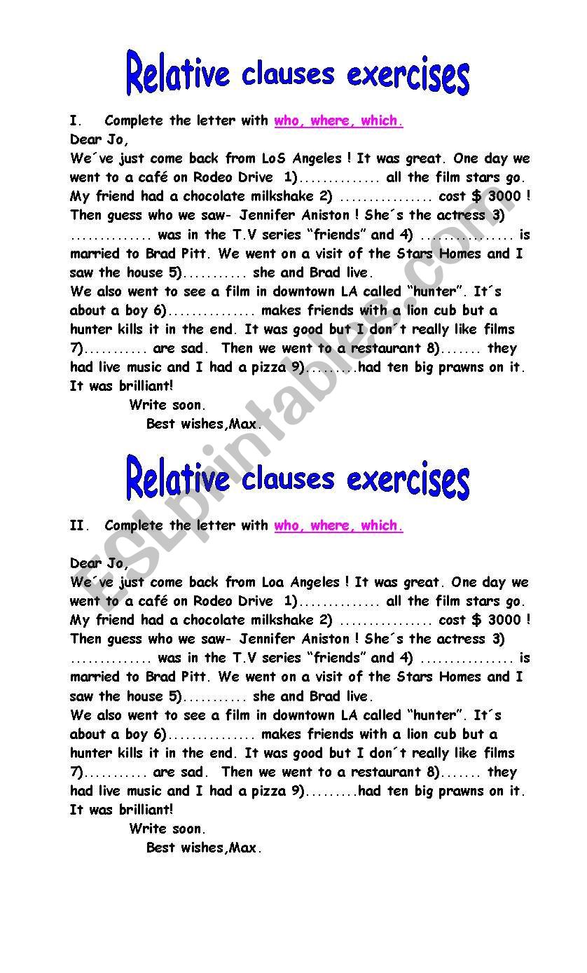 realtive clauses worksheet