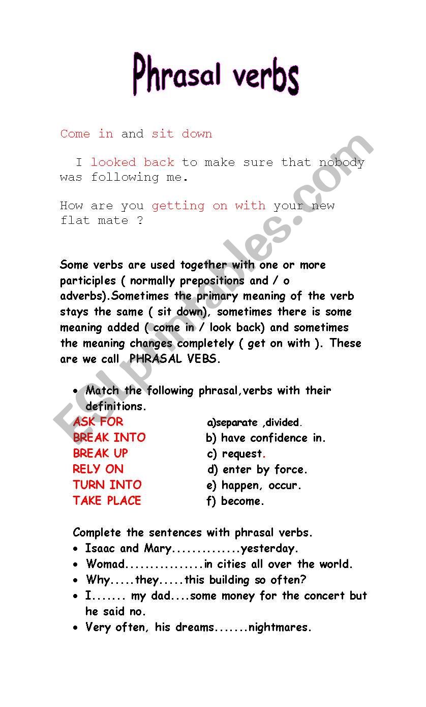 phrasal verbs worksheet