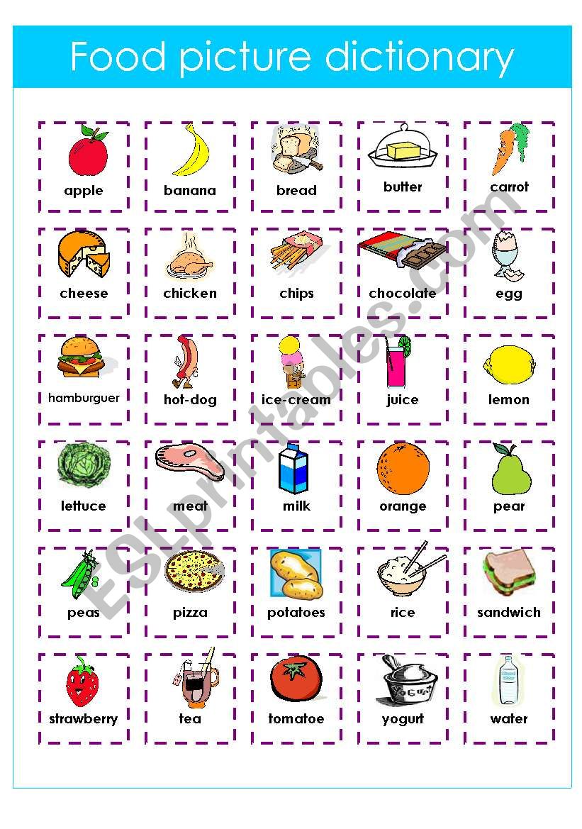 FOOD picture dictionary worksheet