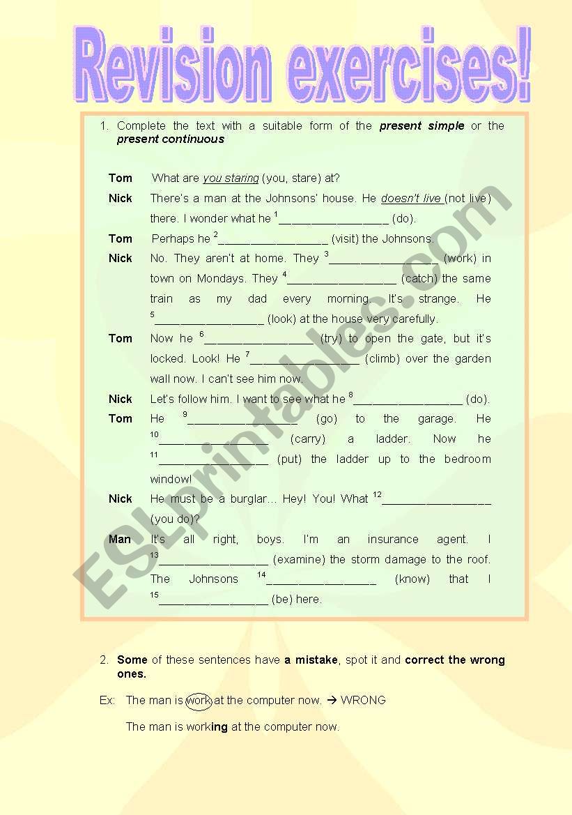 Grammar revision exercises worksheet