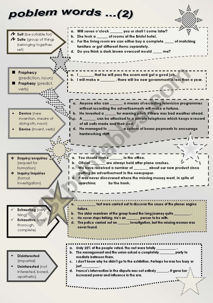 PROBLEM WORDS (PART 2) worksheet