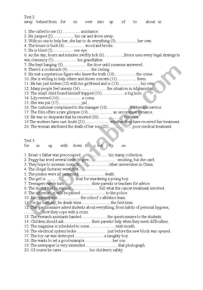 Prepositions - gap filling exercise
