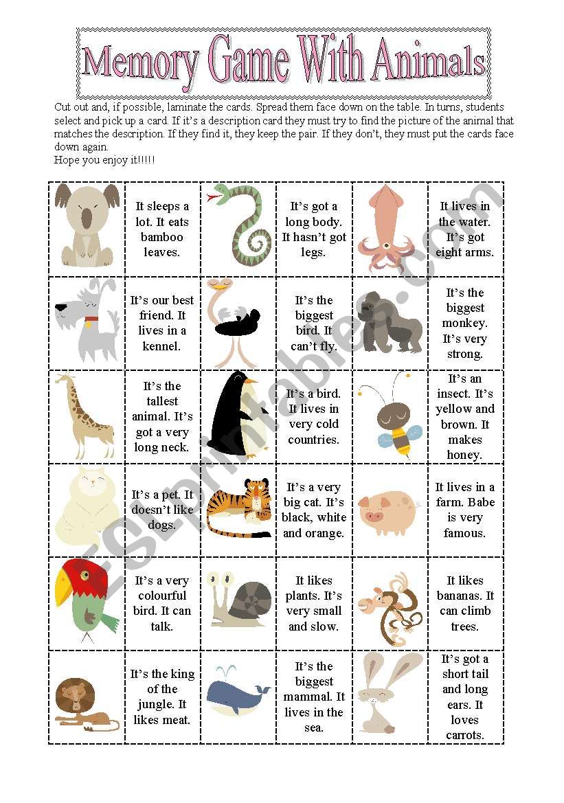 Memory Game With Animals worksheet