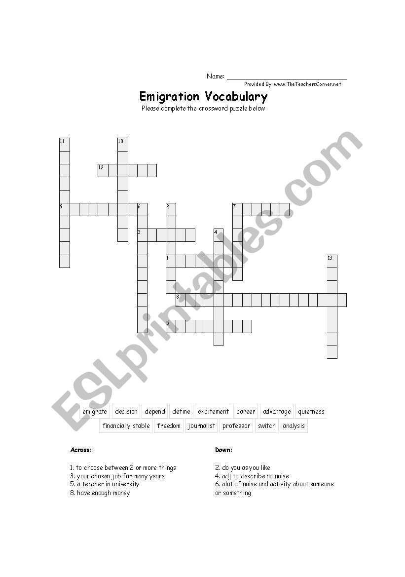 emigration vocabulary worksheet