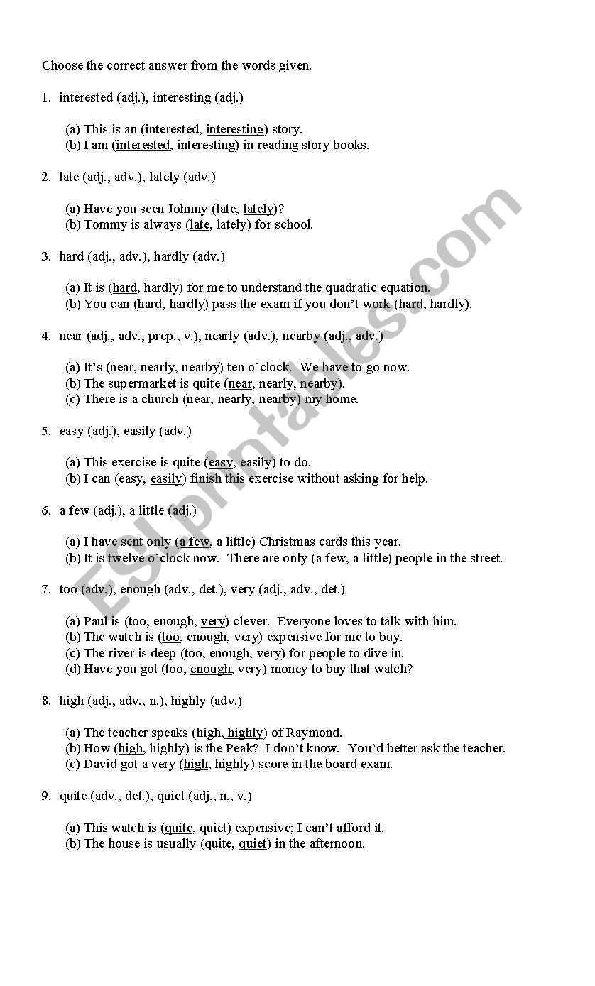 confusing words (answer key) worksheet