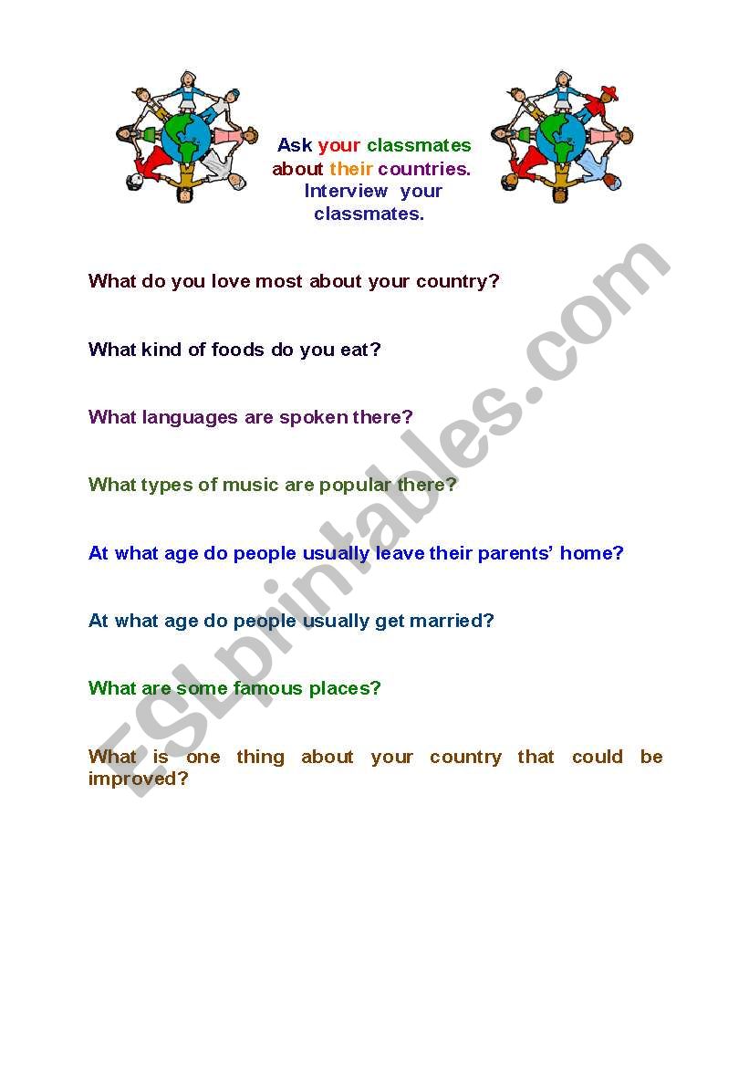 Tell me about your country. worksheet