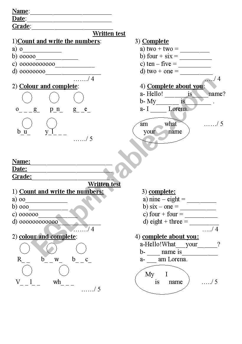 numbers and colours worksheet