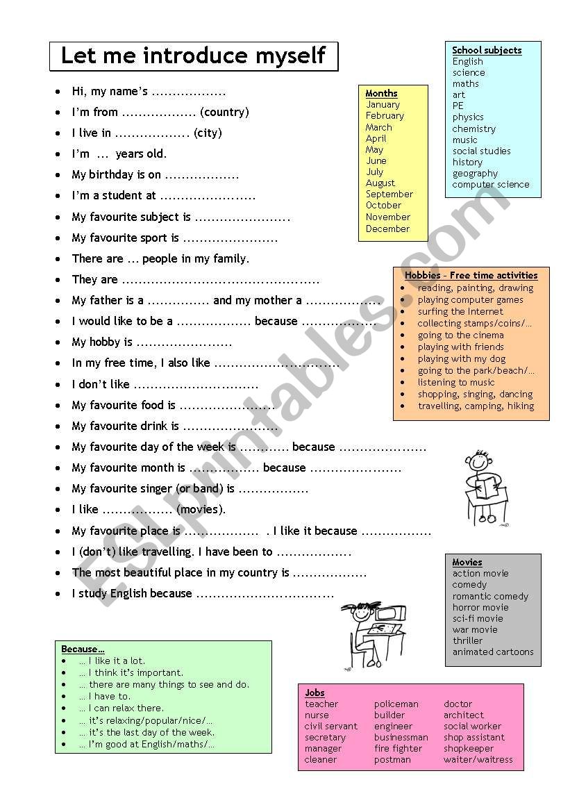 Let me introduce myself - Getting to know you - Speaking prompts with vocabulary bank