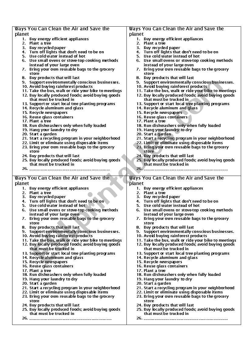 Saving the Earth worksheet