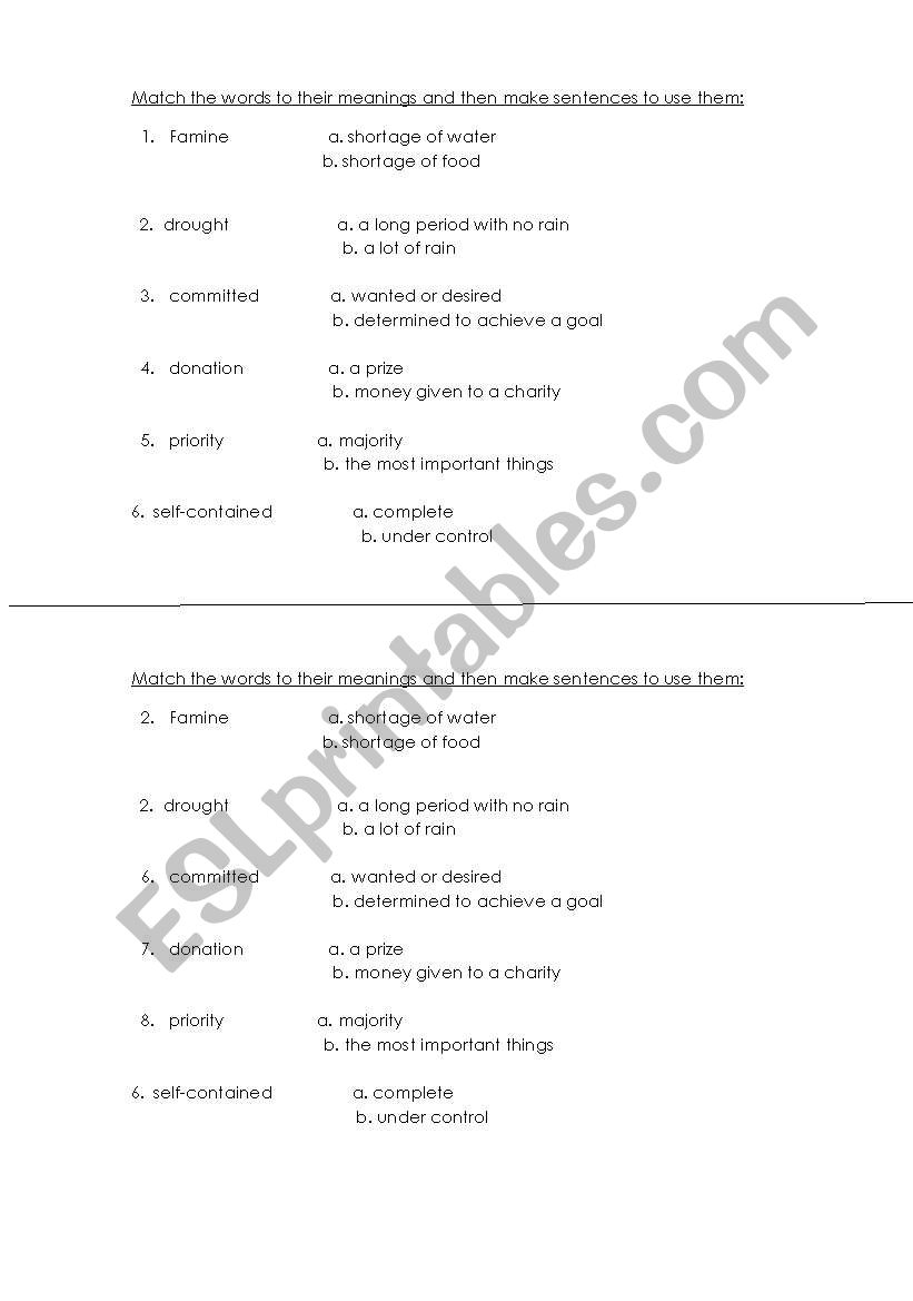 Definitions worksheet