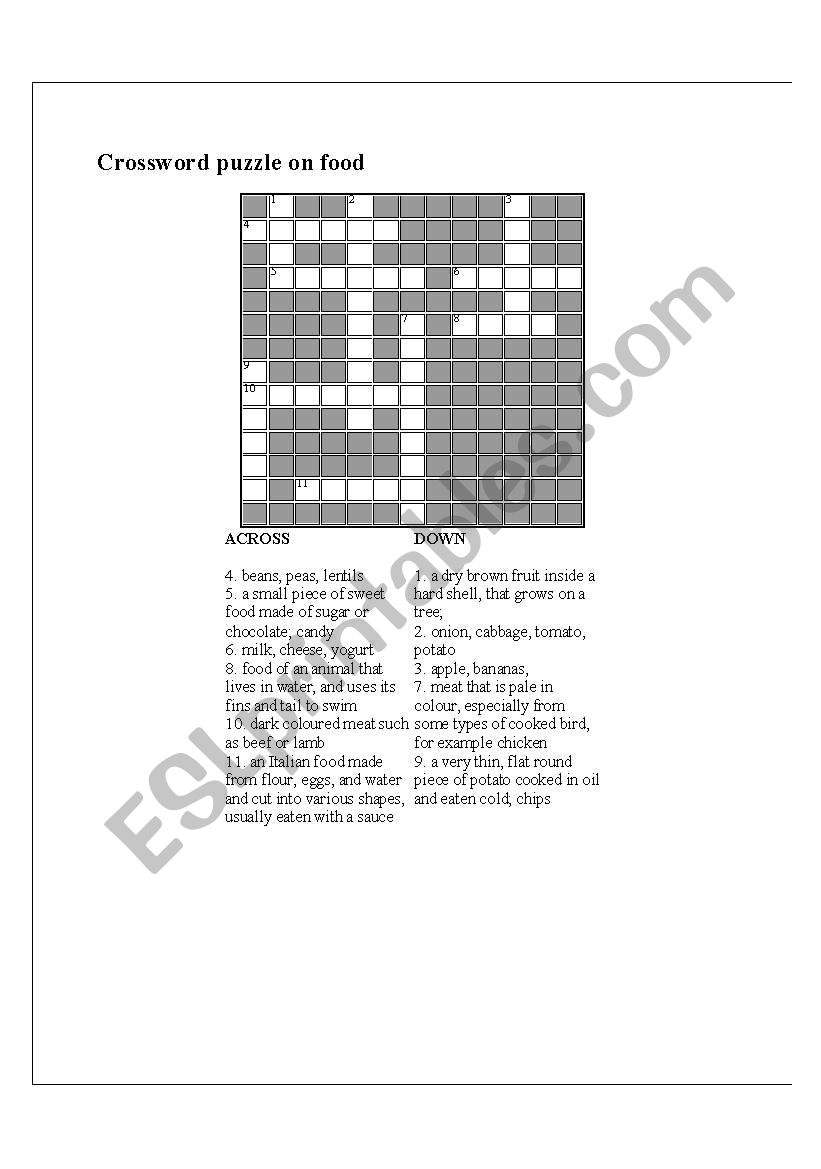 crossword on food worksheet