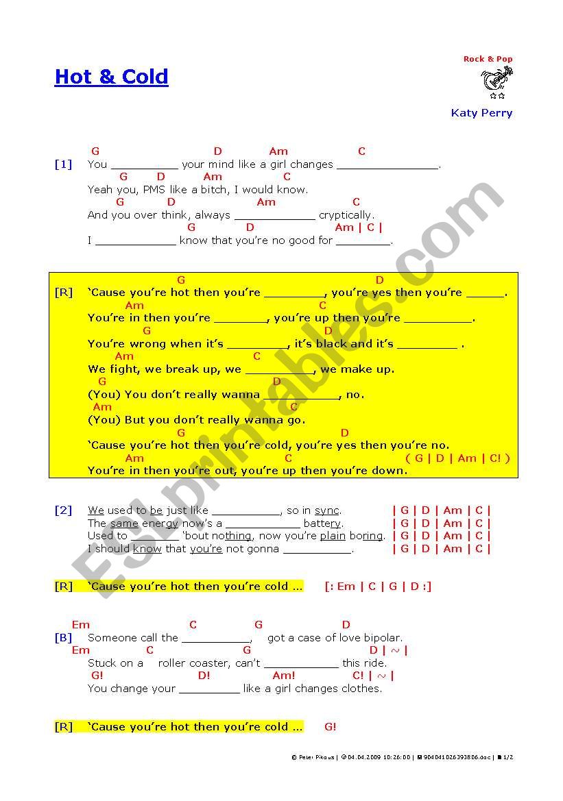 Hot and cold worksheet