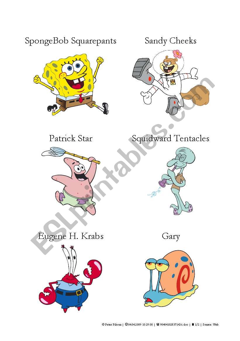 SpongeBob characters worksheet