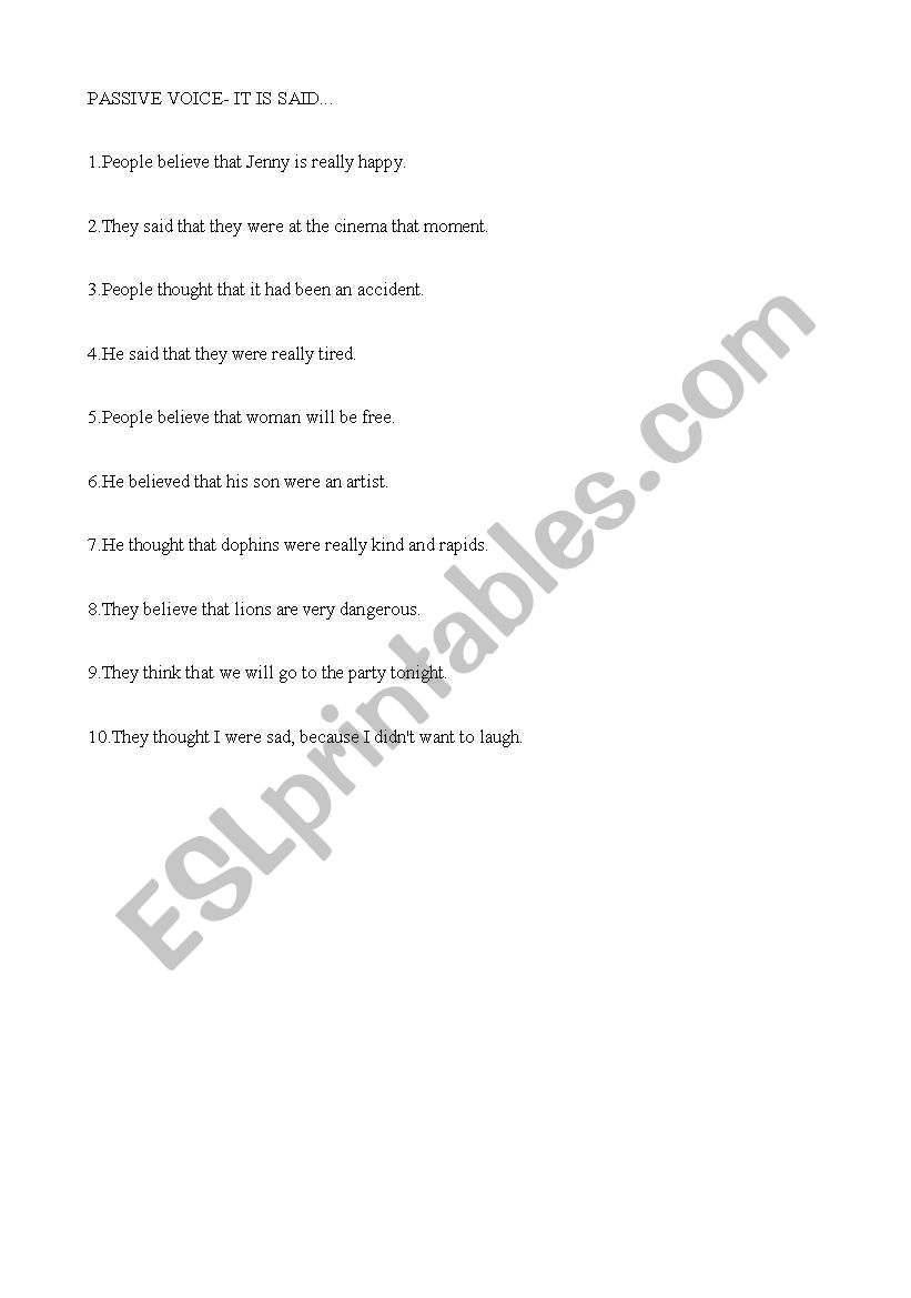 Passive voice- it is said.... worksheet