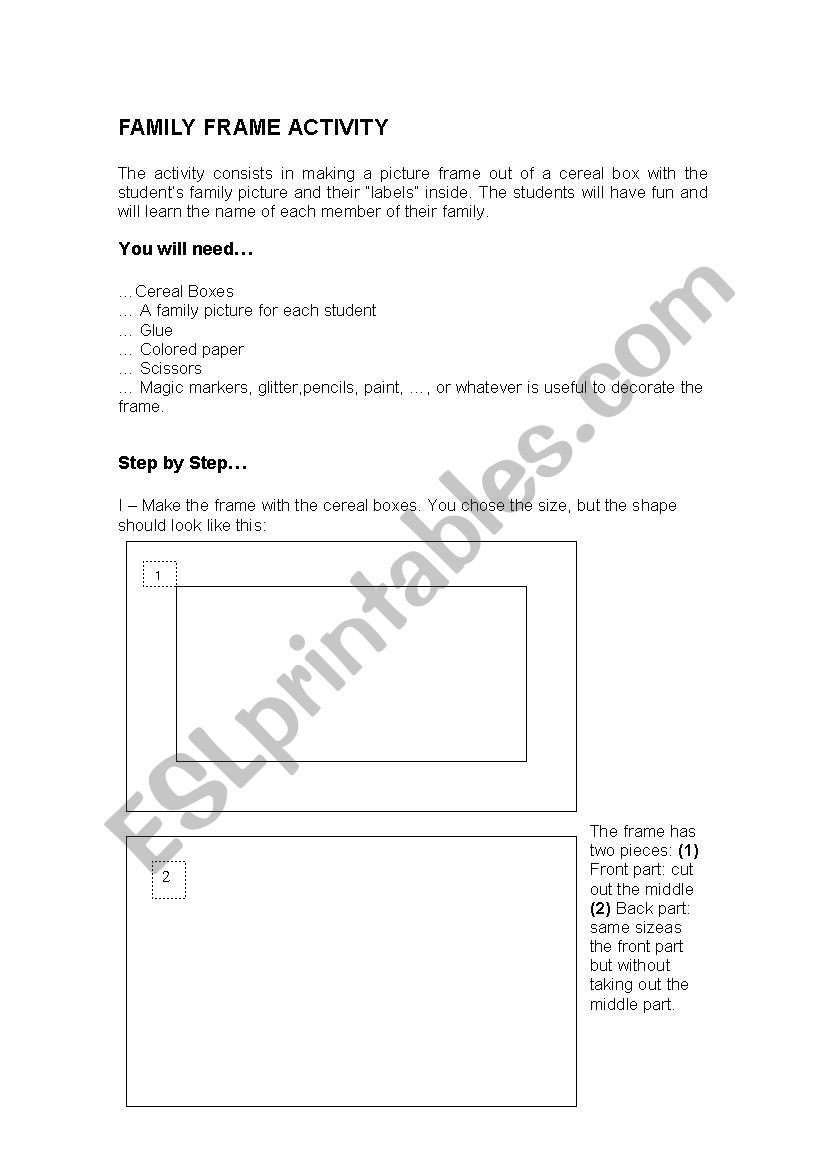 Family Frame Activity worksheet