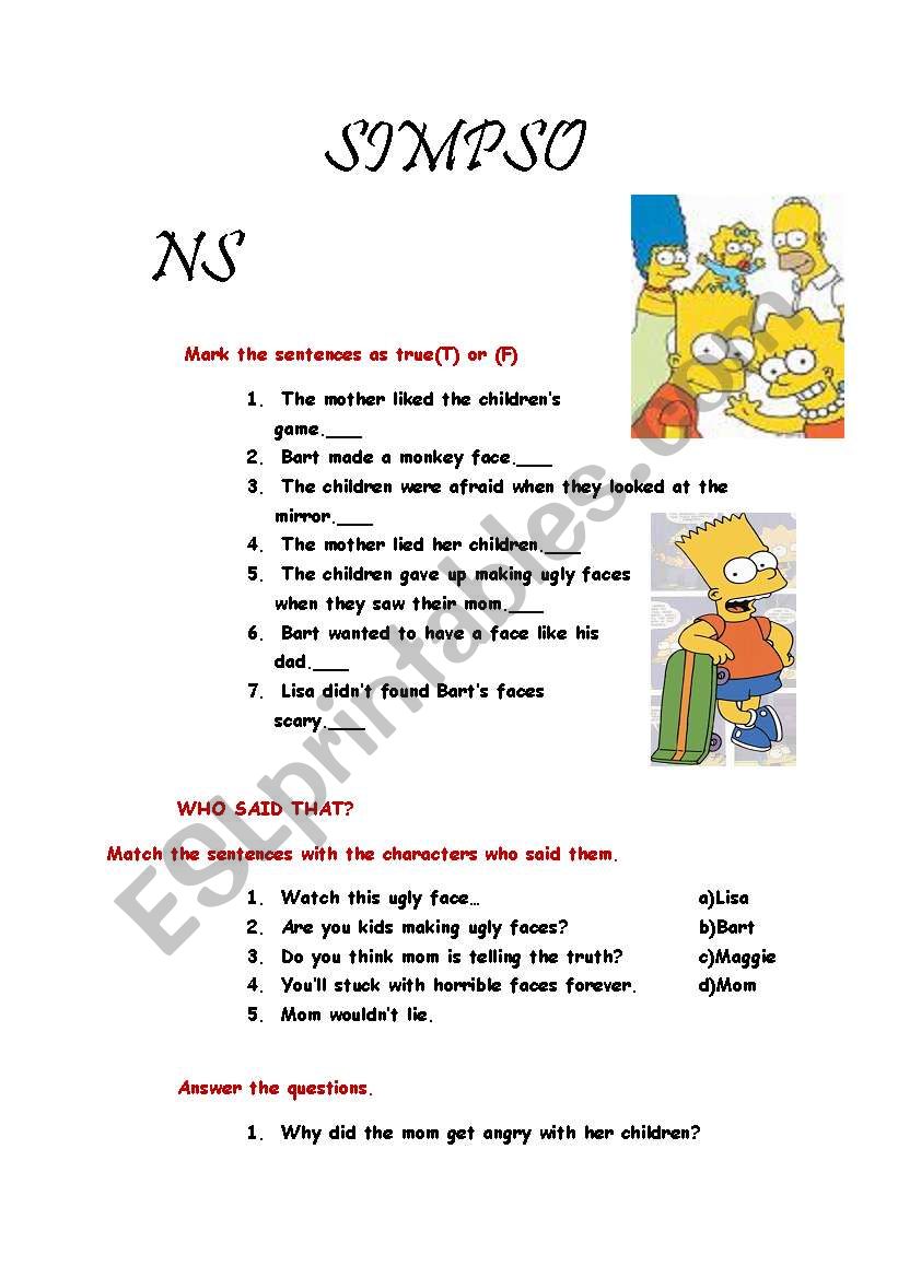 SIMPSONS worksheet