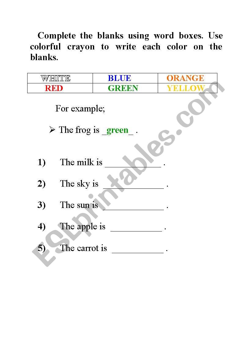 Colors and Objects worksheet