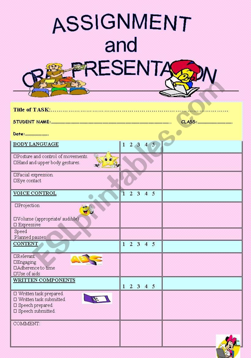oral assessment worksheet