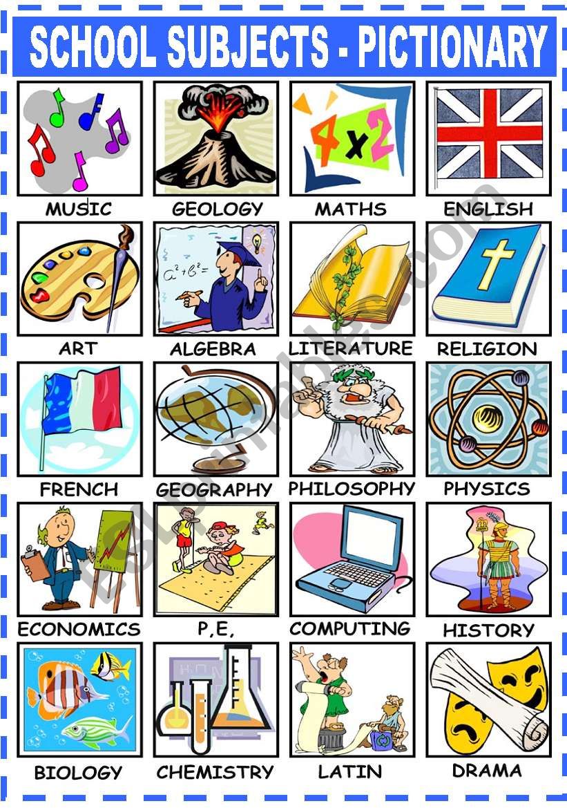 SCHOOL SUBJECTS - PICTIONARY worksheet