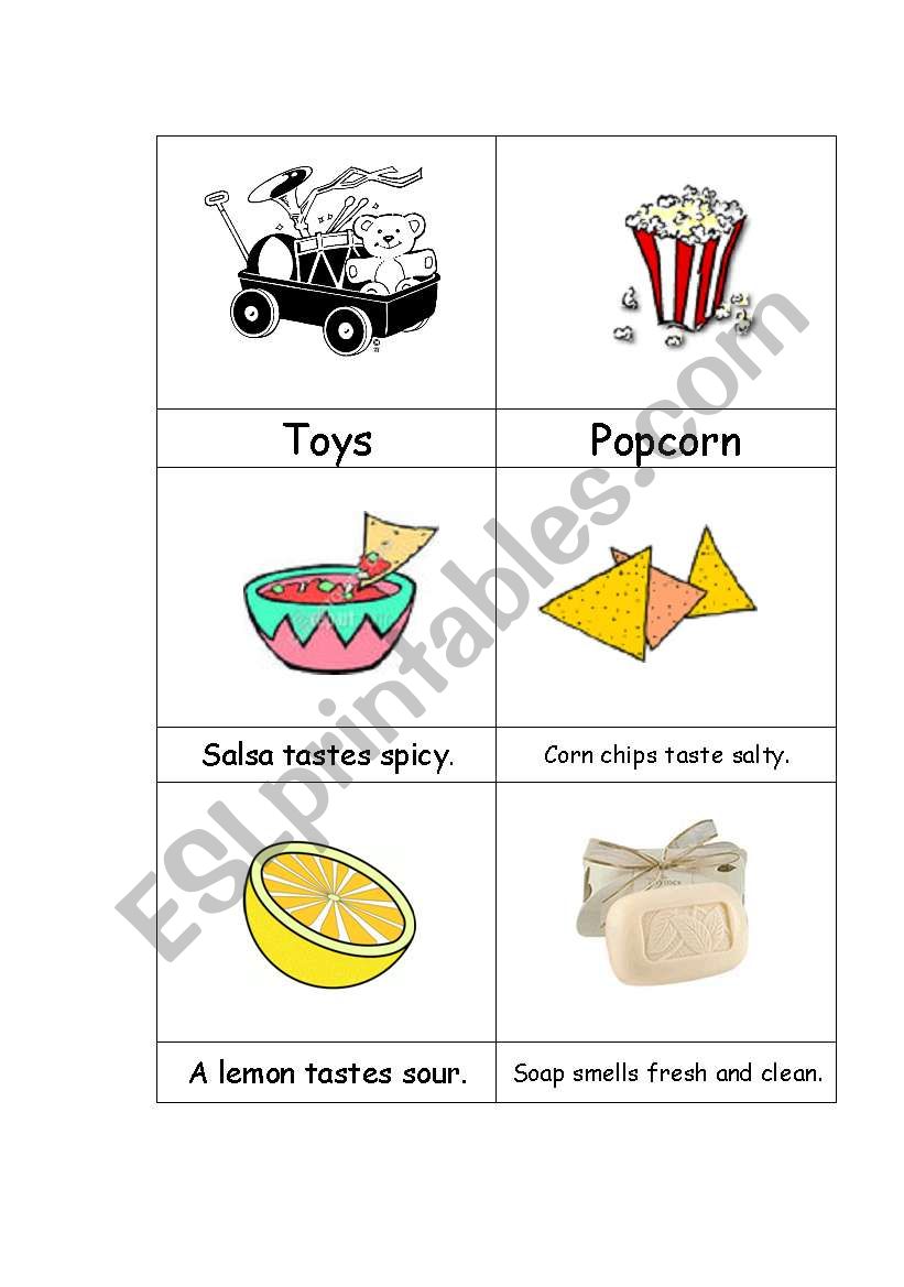 flas cards of things we taste, smell