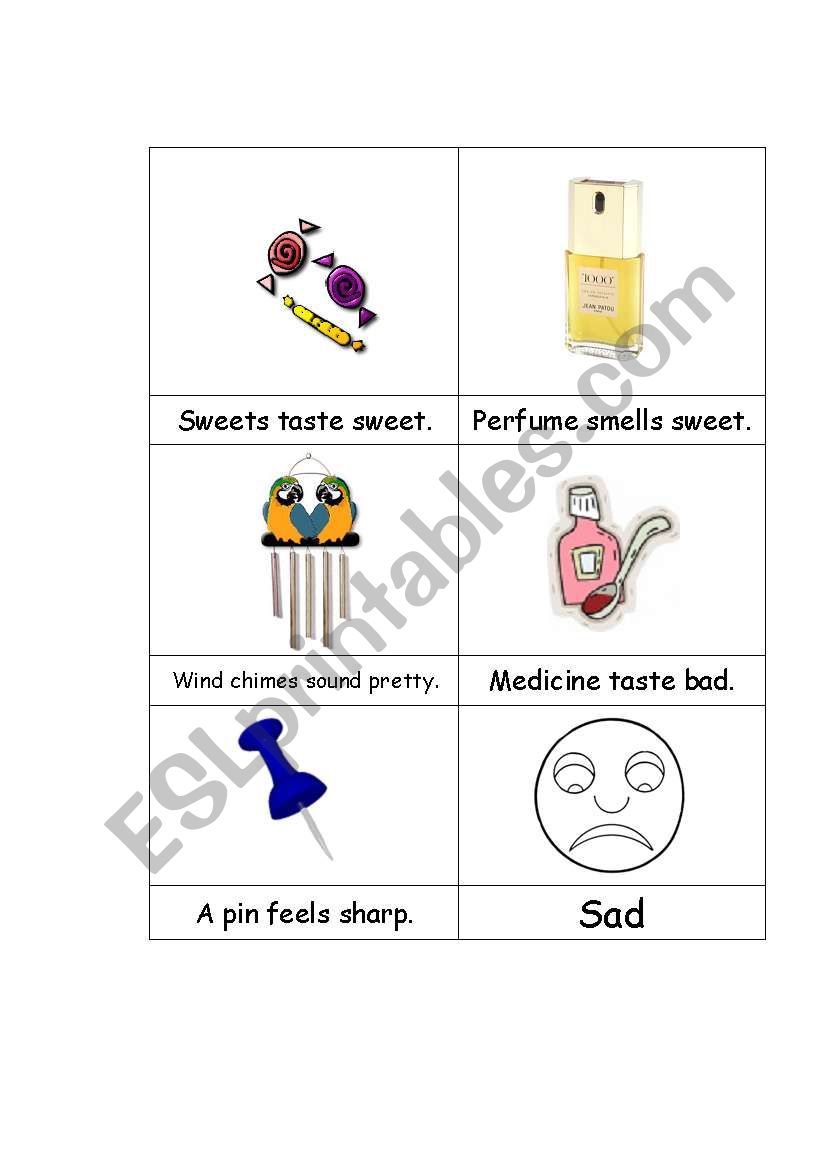 How things taste, smell, feel worksheet
