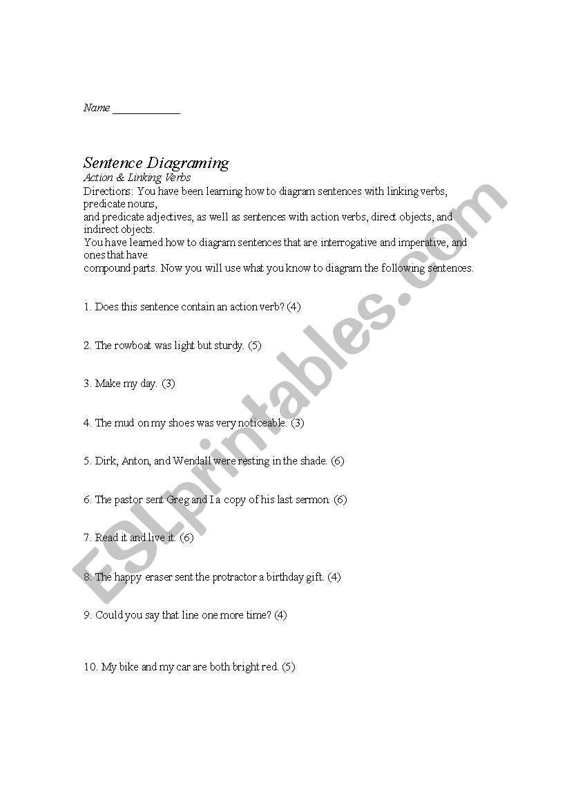 Action and Linking Verbs Diagraming
