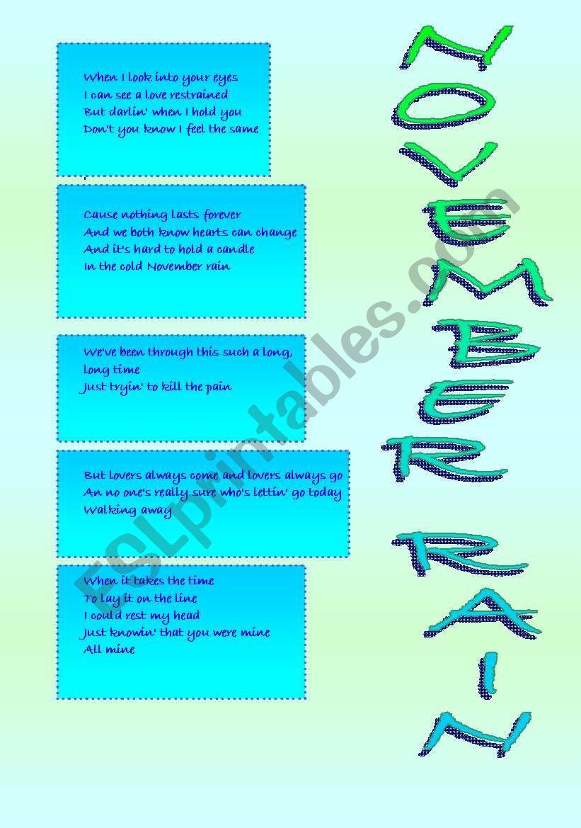 NOVEMBER RAIN BY GUNS NROSES worksheet