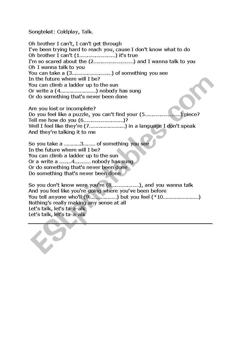 Songtext worksheet