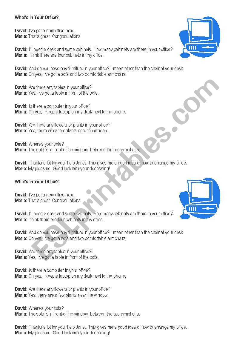 Office Dialogue - ESL worksheet by Miss Agus