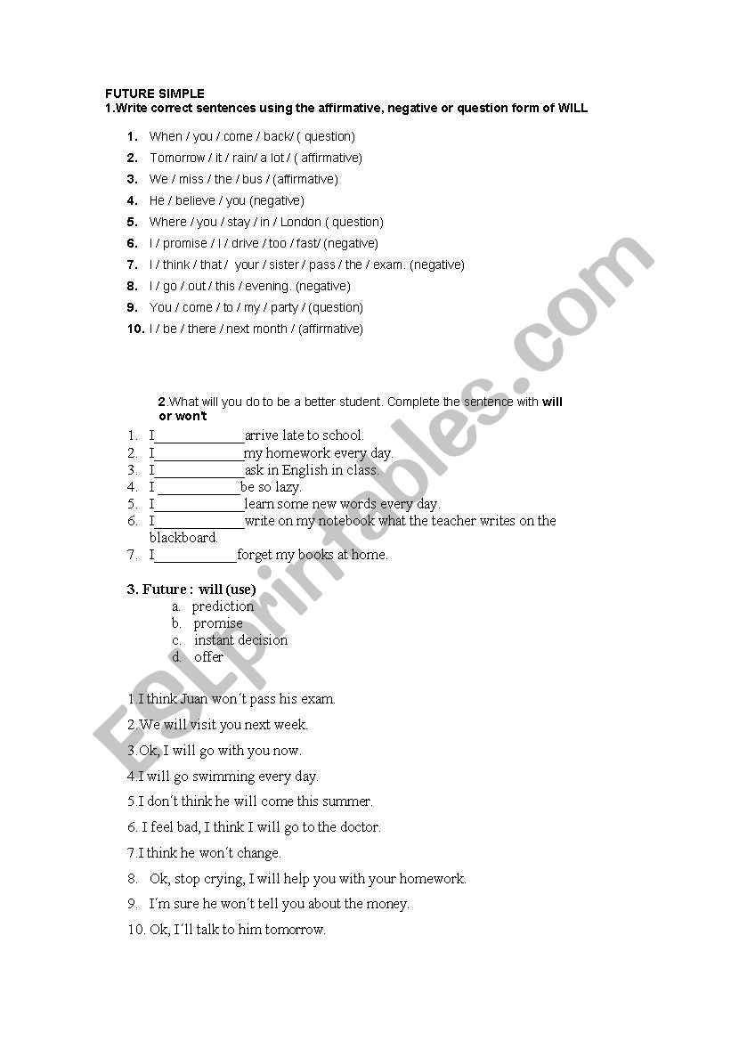 FUTURE TENSE worksheet
